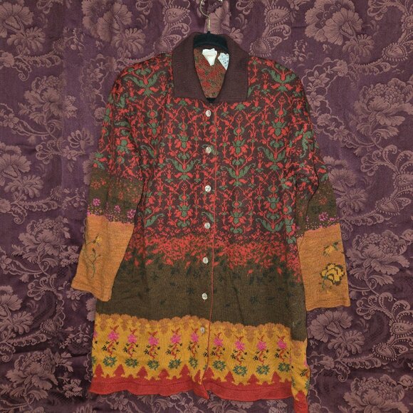 Oilily Fall Color Long Sleeve Wool Blend Cardigan Sweater Woman's Size L - Picture 1 of 7